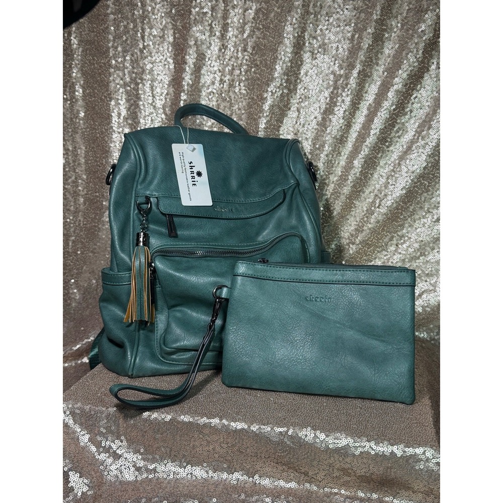 NWT Shrrie Teal Faux Leather Convertible Backpack Purse & Matching Wristlet Set